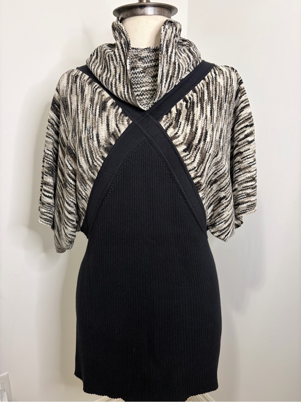 SPANNER Layered Look Sweater Dress Black Neutral Cowl Neck SIZE LARGE